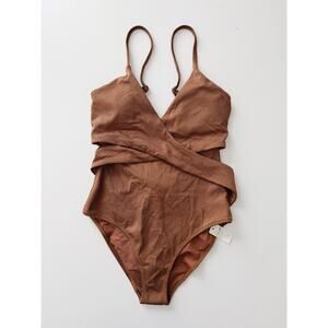 aerie brown wrap one piece swimsuit  - size small